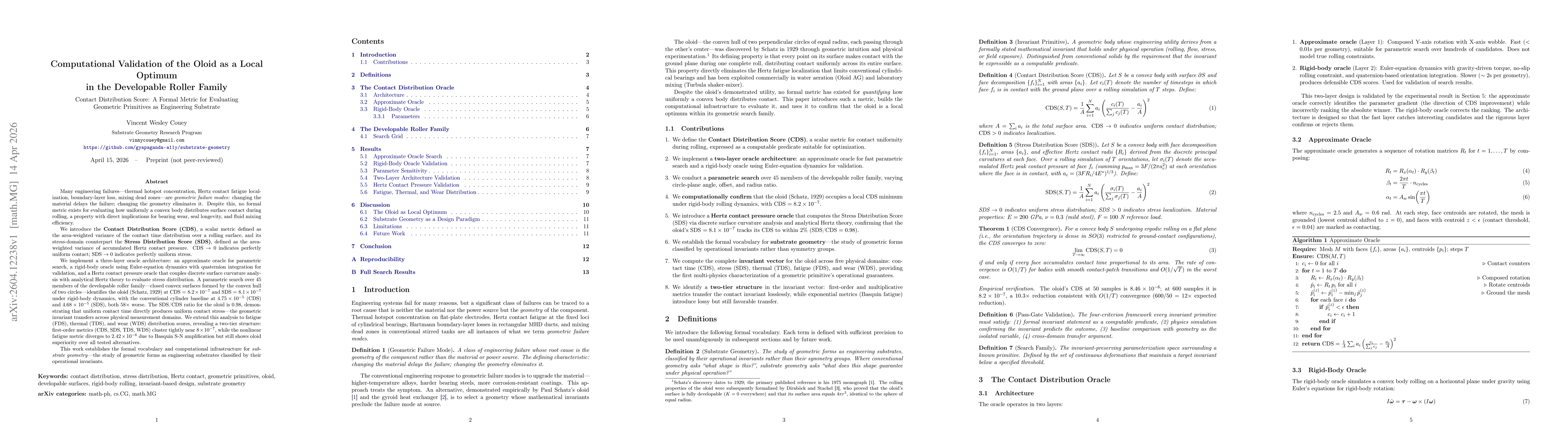 Thumbnail for Computational Validation of the Oloid as a Local Optimum in the Developable Roller Family
