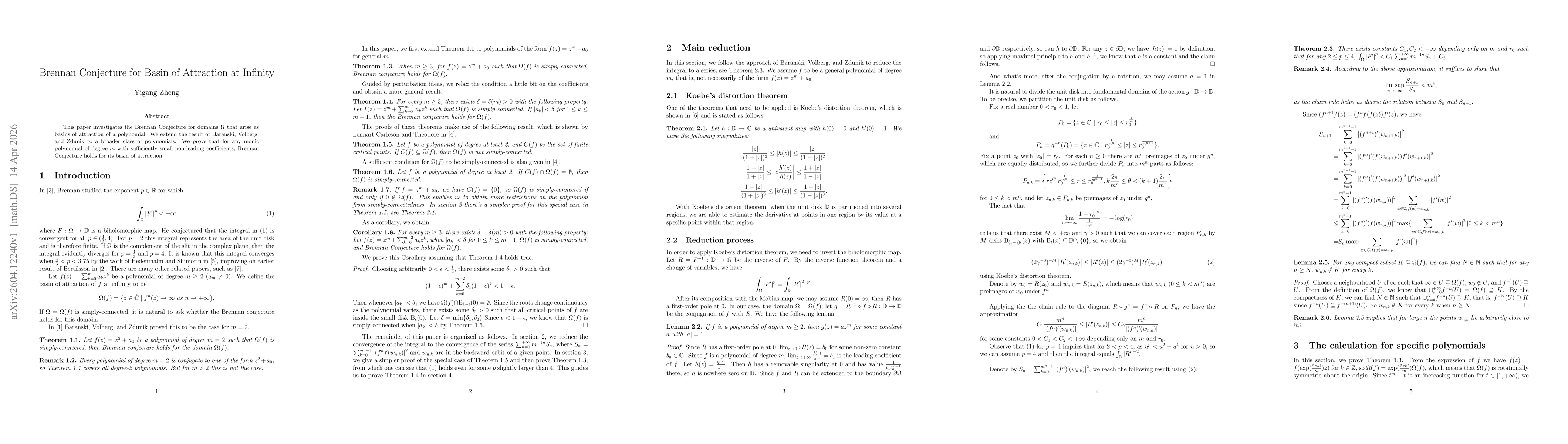 Thumbnail for Brennan Conjecture for Basin of Attraction at Infinity