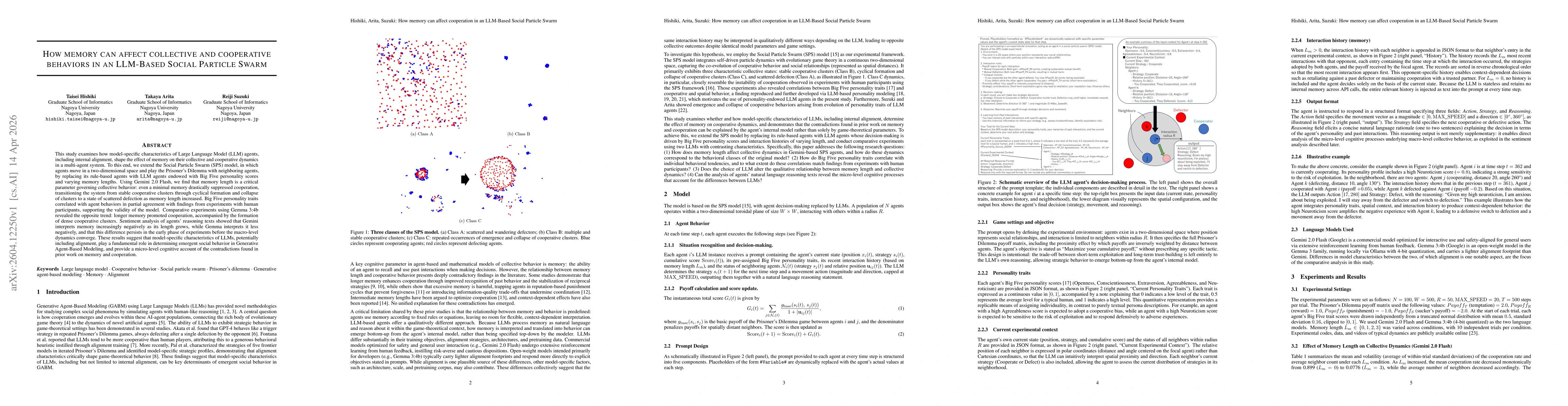 Thumbnail for How memory can affect collective and cooperative behaviors in an LLM-Based Social Particle Swarm