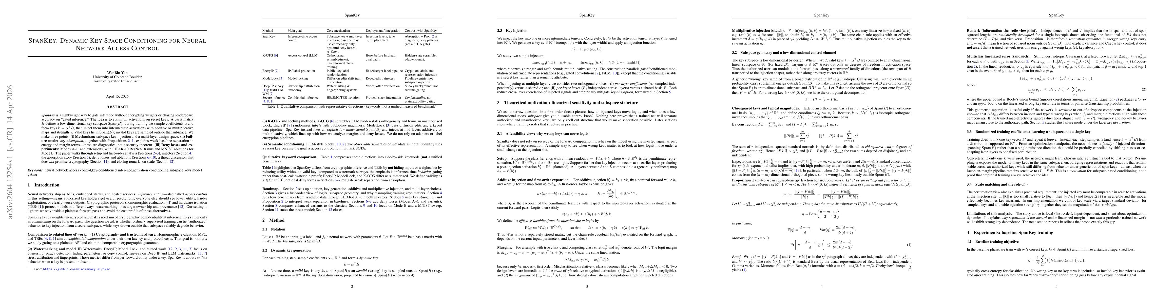 Thumbnail for SpanKey: Dynamic Key Space Conditioning for Neural Network Access Control