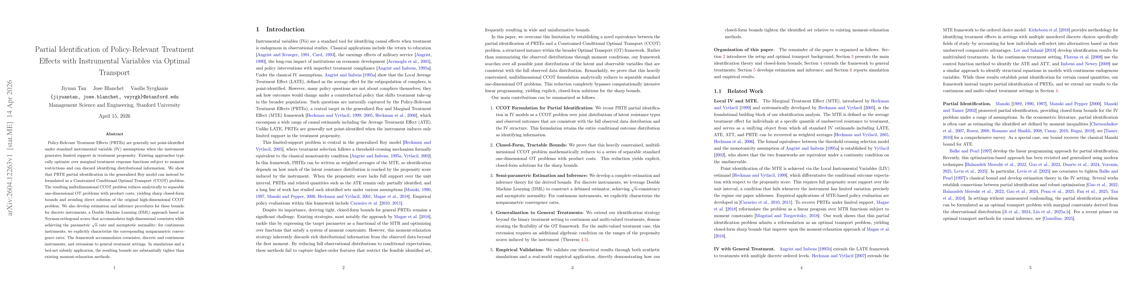 Thumbnail for Partial Identification of Policy-Relevant Treatment Effects with Instrumental Variables via Optimal Transport