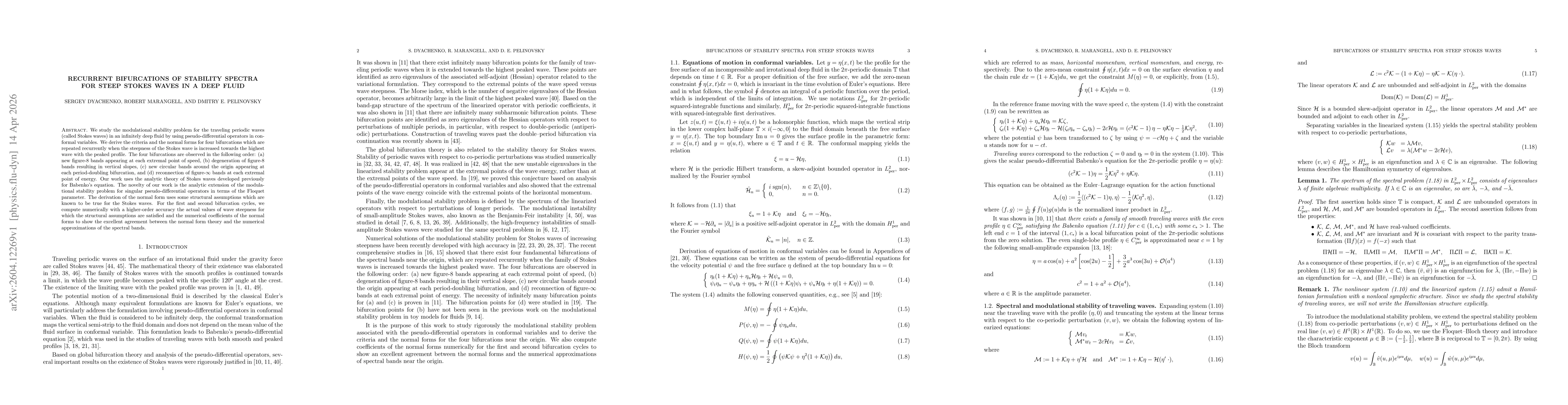 Thumbnail for Recurrent bifurcations of stability spectra for steep Stokes waves in a deep fluid