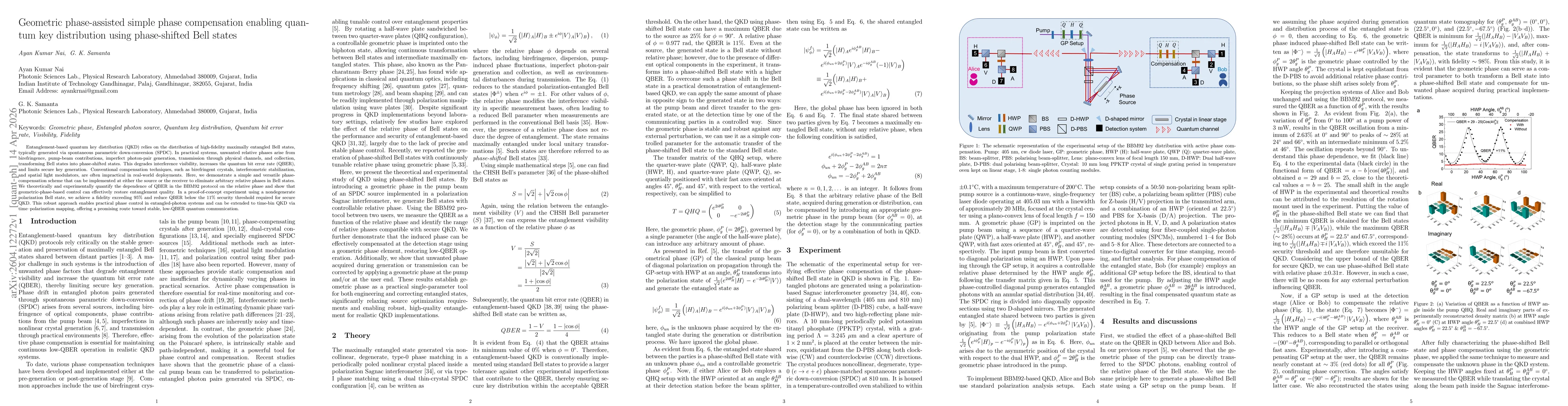 Thumbnail for Geometric phase-assisted simple phase compensation enabling quantum key distribution using phase-shifted Bell states