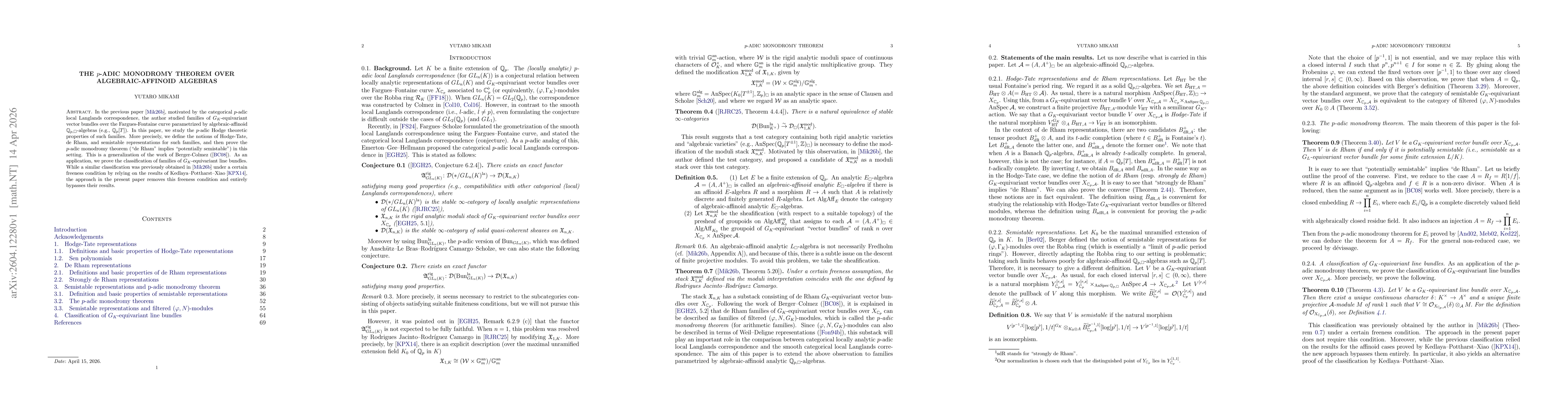 Thumbnail for The $p$-adic monodromy theorem over algebraic-affinoid algebras