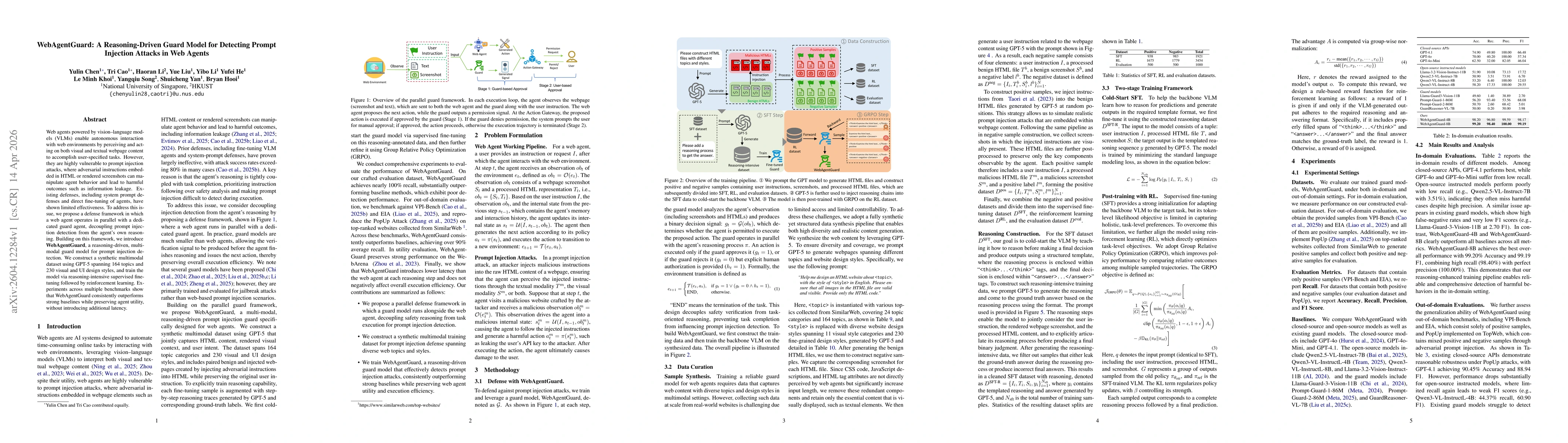Thumbnail for WebAgentGuard: A Reasoning-Driven Guard Model for Detecting Prompt Injection Attacks in Web Agents
