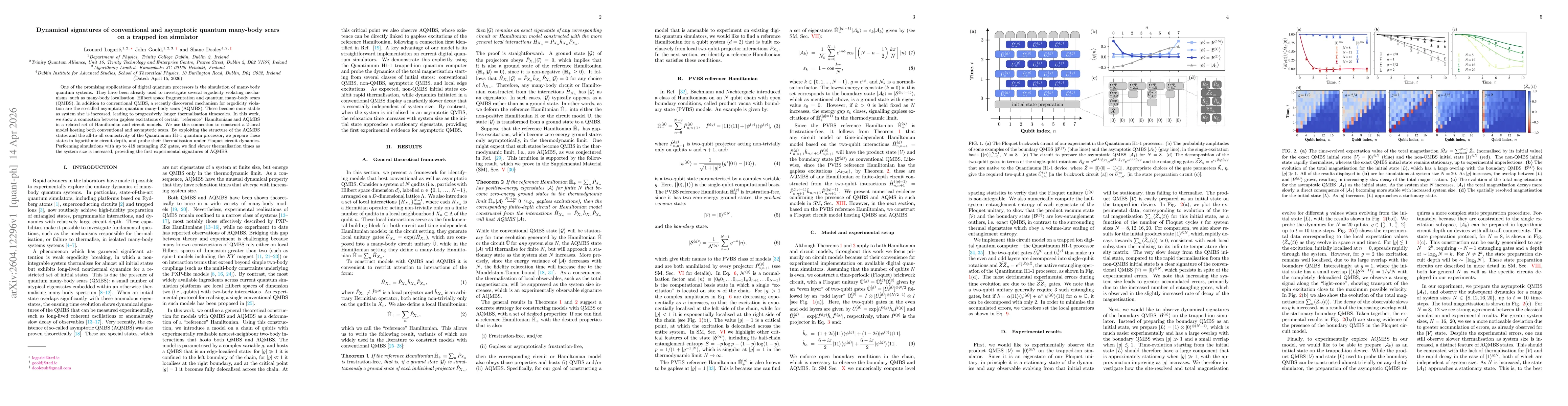 Thumbnail for Dynamical signatures of conventional and asymptotic quantum many-body scars on a trapped ion simulator