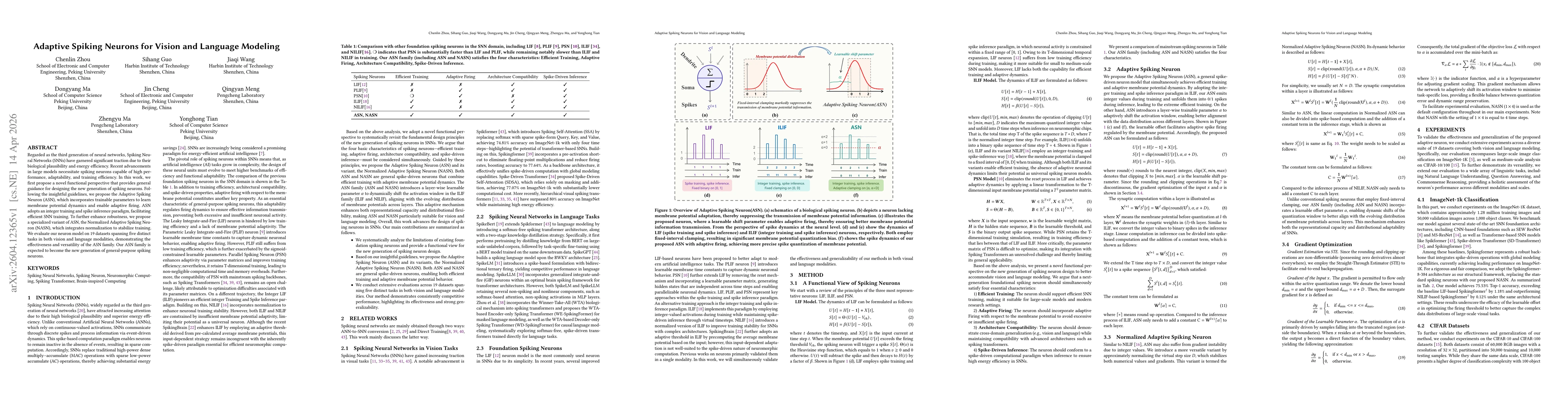 Thumbnail for Adaptive Spiking Neurons for Vision and Language Modeling