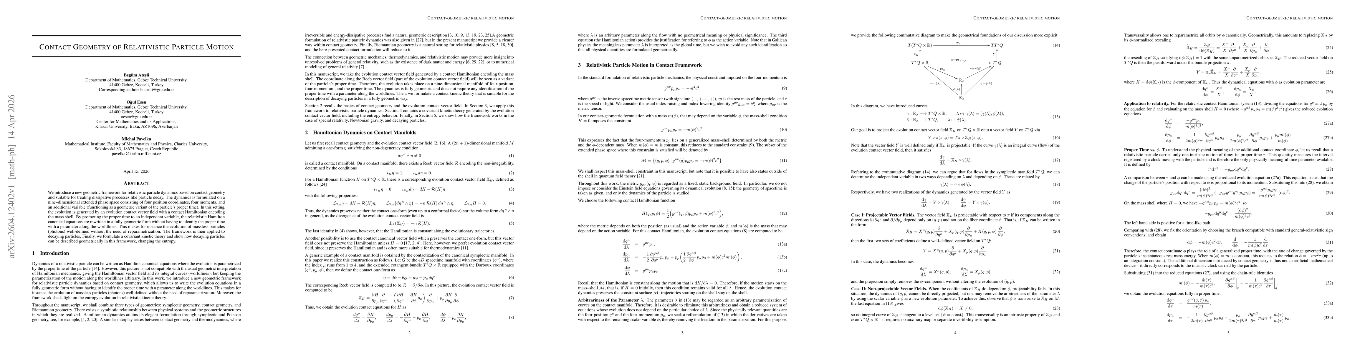 Thumbnail for Contact Geometry of Relativistic Particle Motion