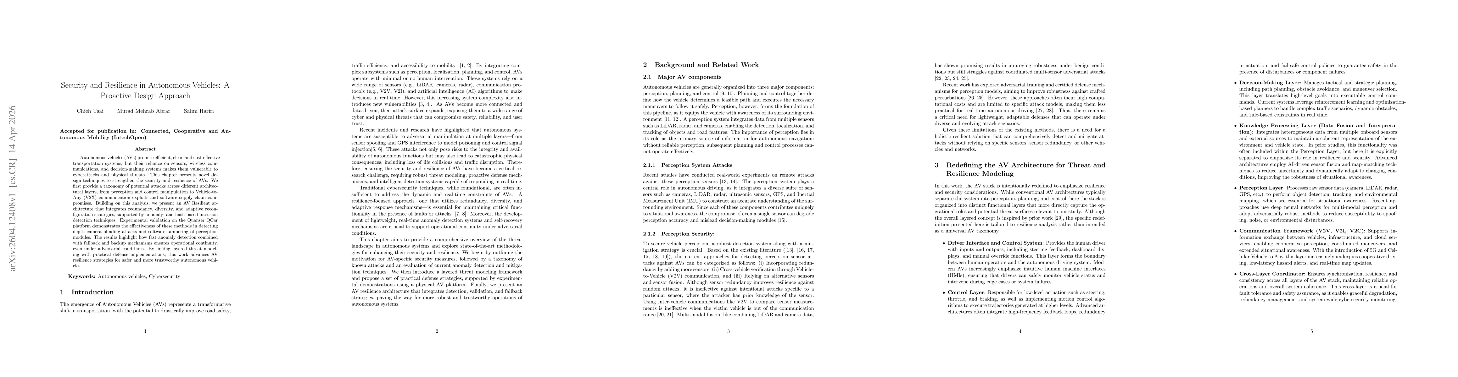 Thumbnail for Security and Resilience in Autonomous Vehicles: A Proactive Design Approach