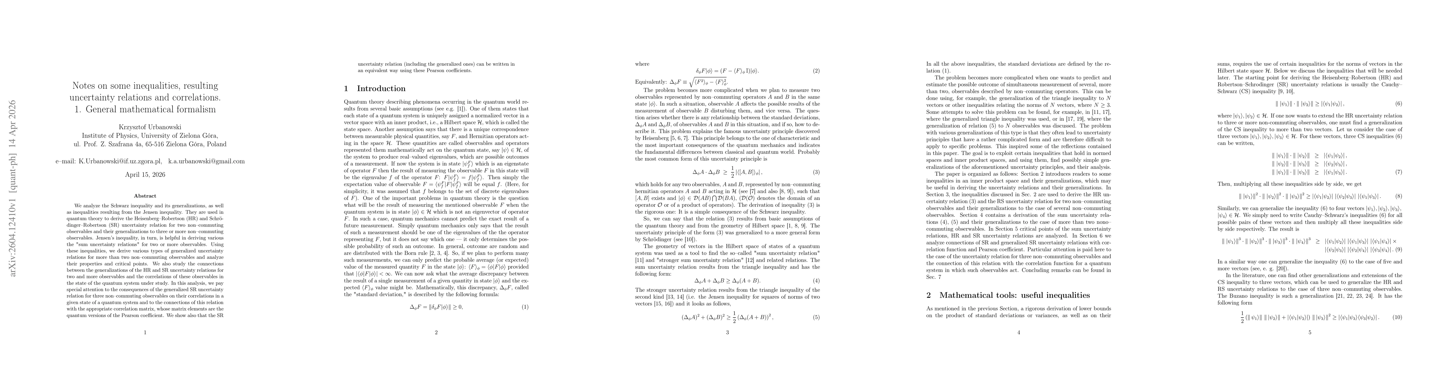 Thumbnail for Notes on some inequalities, resulting uncertainty relations and correlations. 1. General mathematical formalism