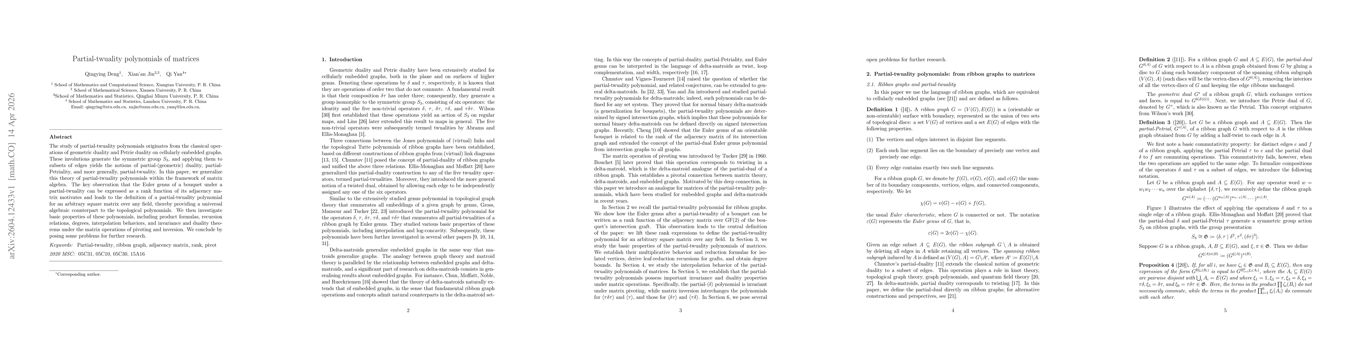 Thumbnail for Partial-twuality polynomials of matrices