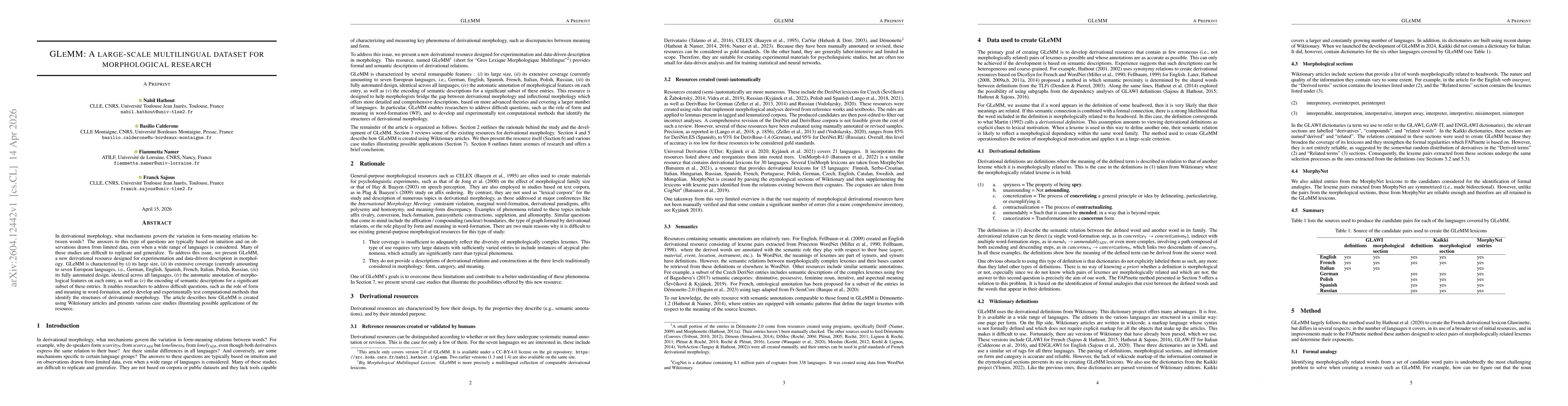 Thumbnail for GLeMM: A large-scale multilingual dataset for morphological research