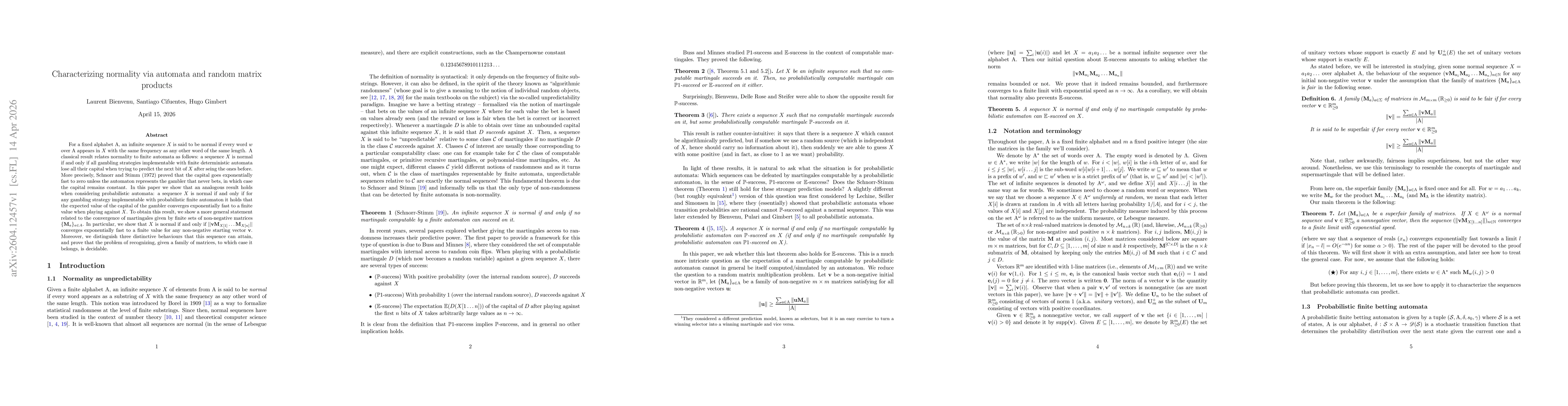 Thumbnail for Characterizing normality via automata and random matrix products