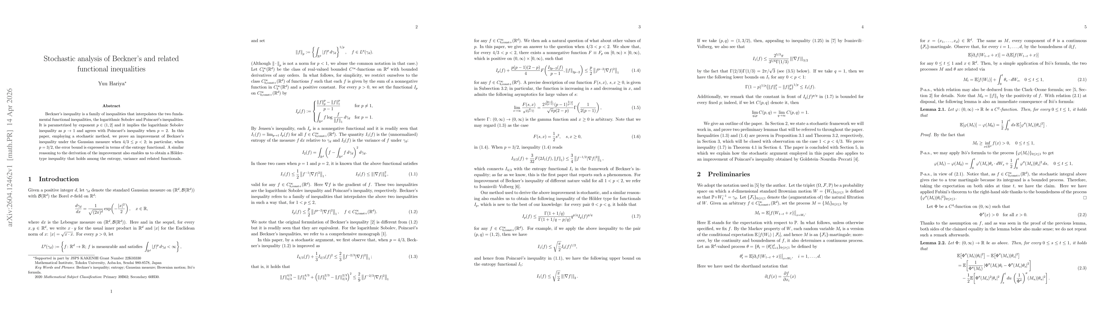 Thumbnail for Stochastic analysis of Beckner's and related functional inequalities