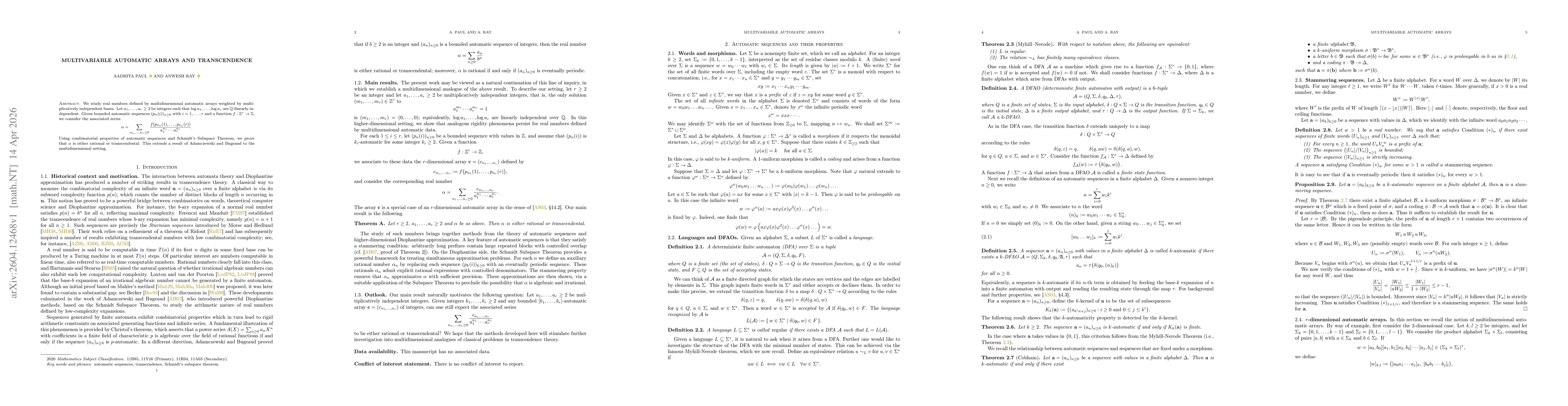 Thumbnail for Multivariable automatic arrays and transcendence