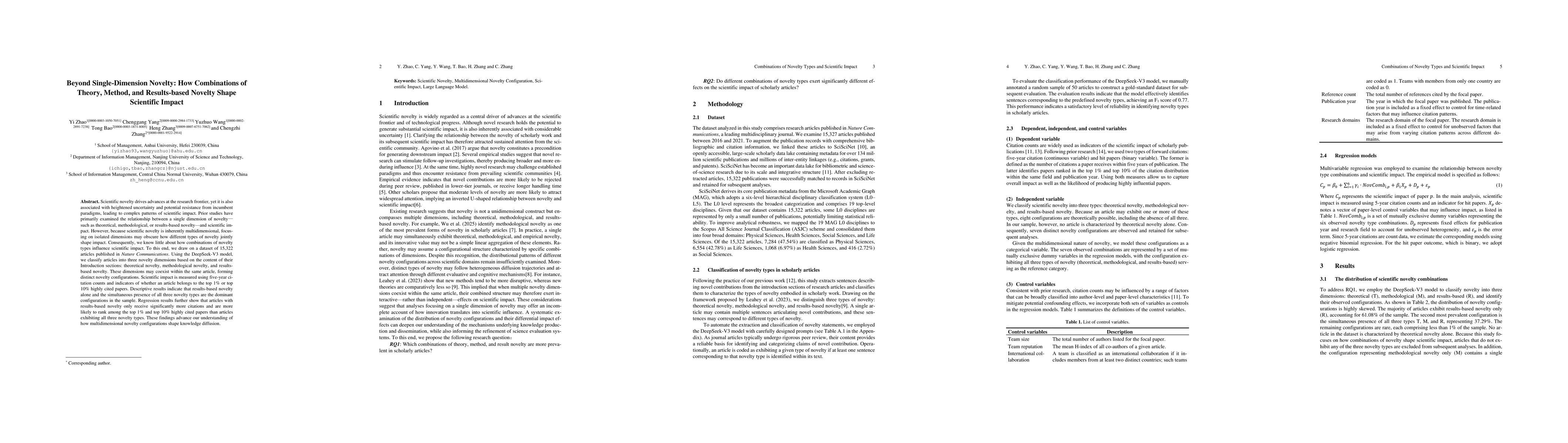 Thumbnail for Beyond Single-Dimension Novelty: How Combinations of Theory, Method, and Results-based Novelty Shape Scientific Impact