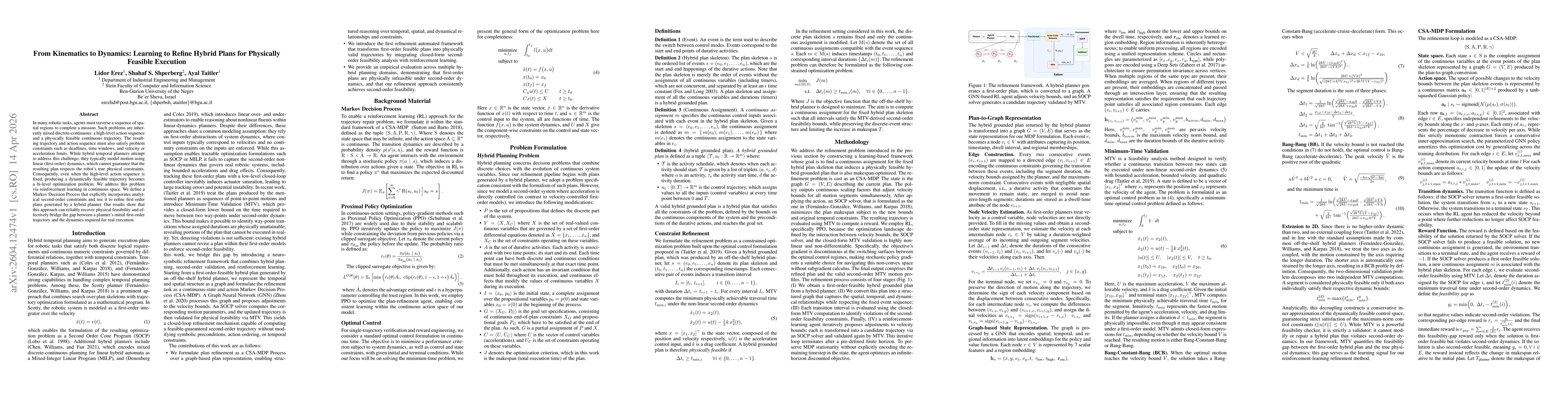 Thumbnail for From Kinematics to Dynamics: Learning to Refine Hybrid Plans for Physically Feasible Execution