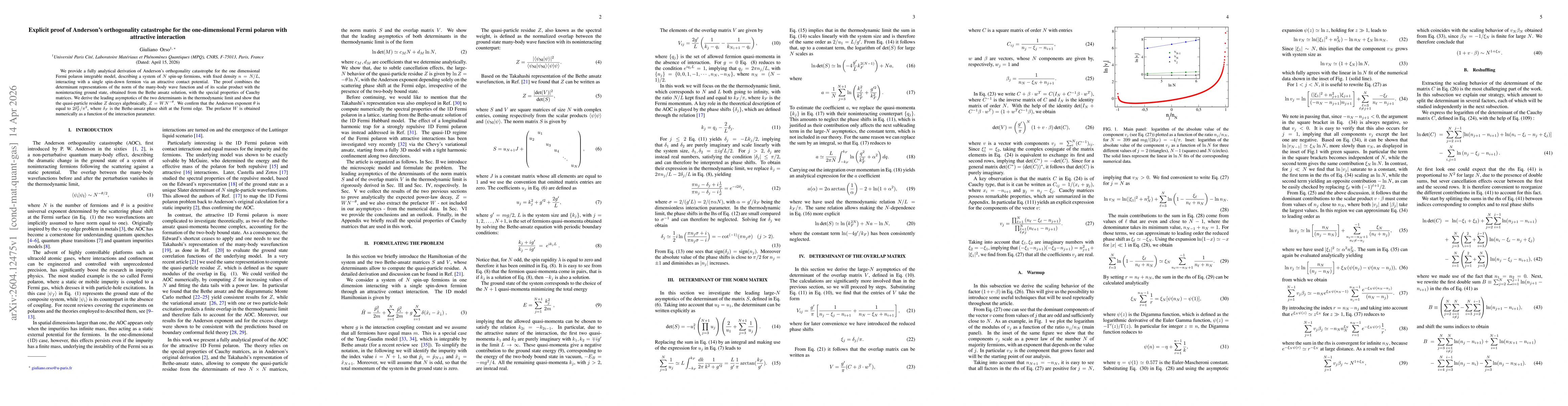 Thumbnail for Explicit proof of Anderson's orthogonality catastrophe for the one-dimensional Fermi polaron with attractive interaction