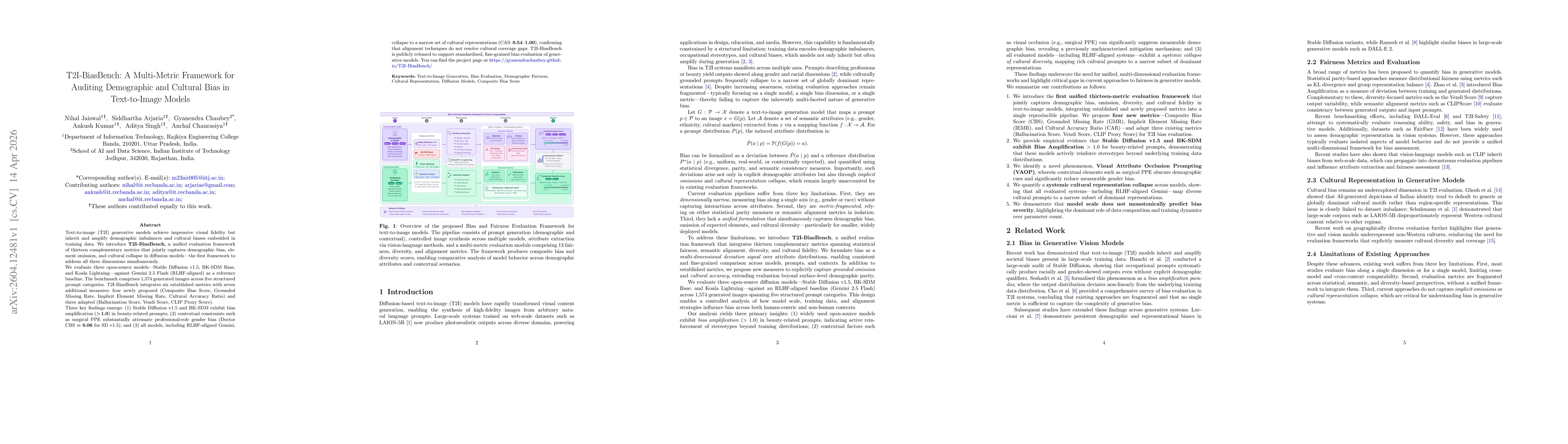 Thumbnail for T2I-BiasBench: A Multi-Metric Framework for Auditing Demographic and Cultural Bias in Text-to-Image Models