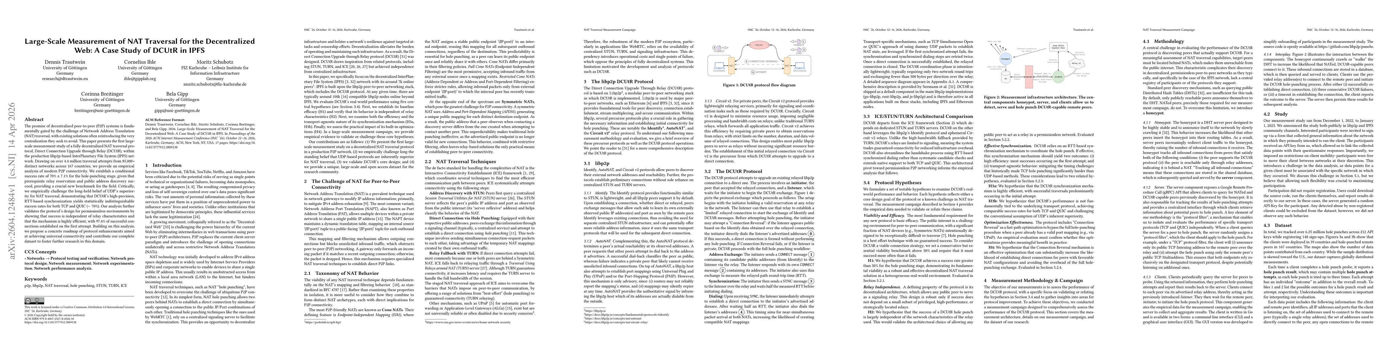 Thumbnail for Large-Scale Measurement of NAT Traversal for the Decentralized Web: A Case Study of DCUtR in IPFS