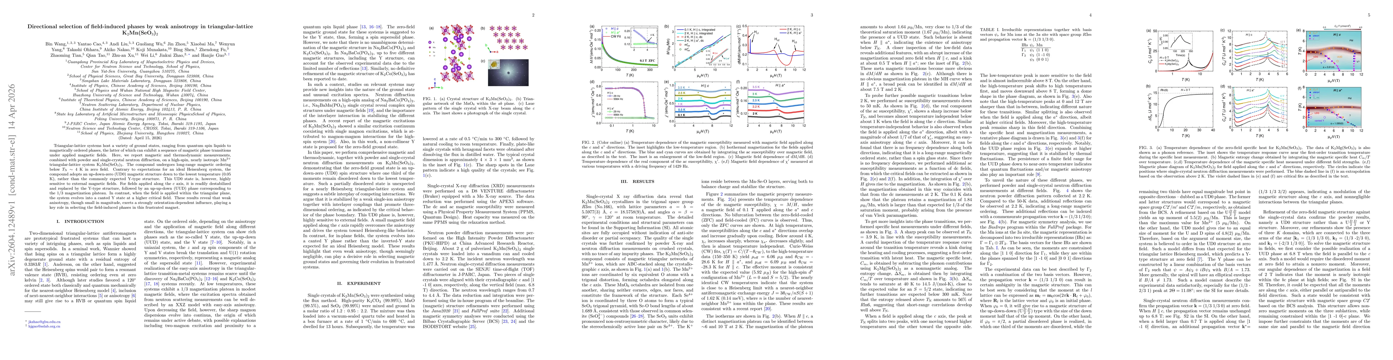 Thumbnail for Directional selection of field-induced phases by weak anisotropy in triangular-lattice K$_2$Mn(SeO$_3$)$_2$