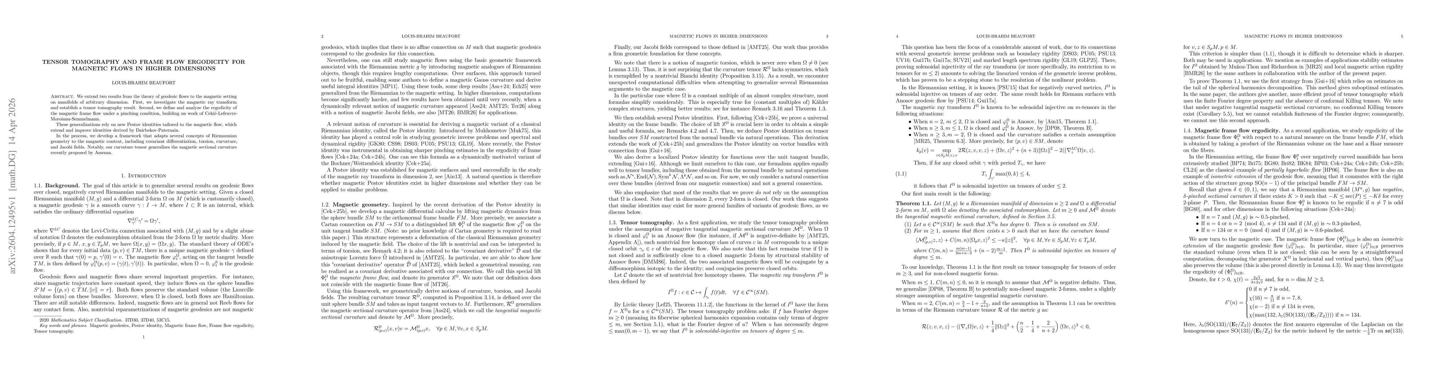 Thumbnail for Tensor tomography and frame flow ergodicity for magnetic flows in higher dimensions