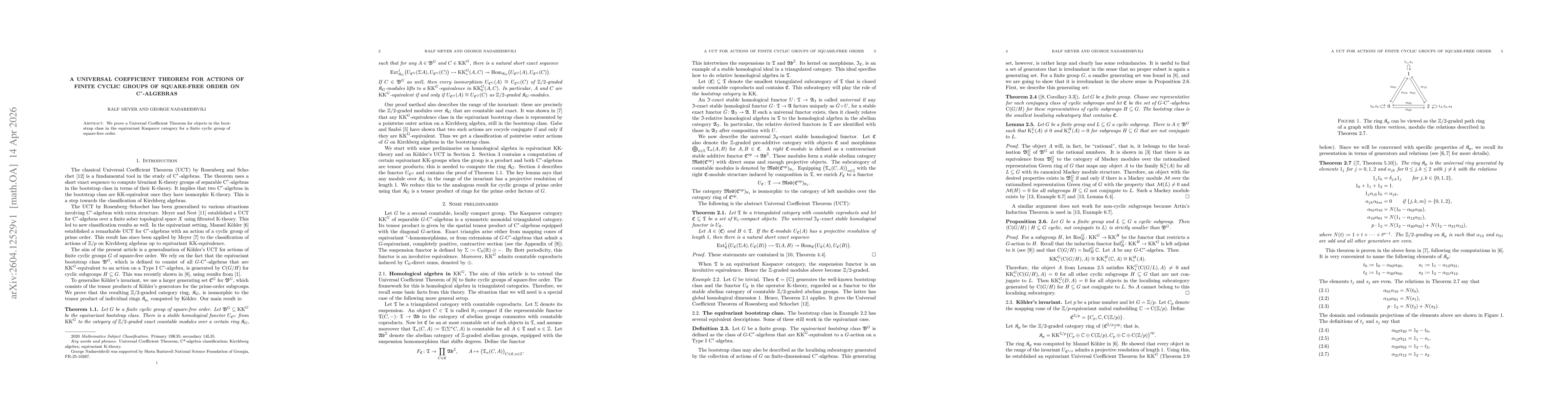 Thumbnail for A universal coefficient theorem for actions of finite cyclic groups of square-free order on C*-algebras