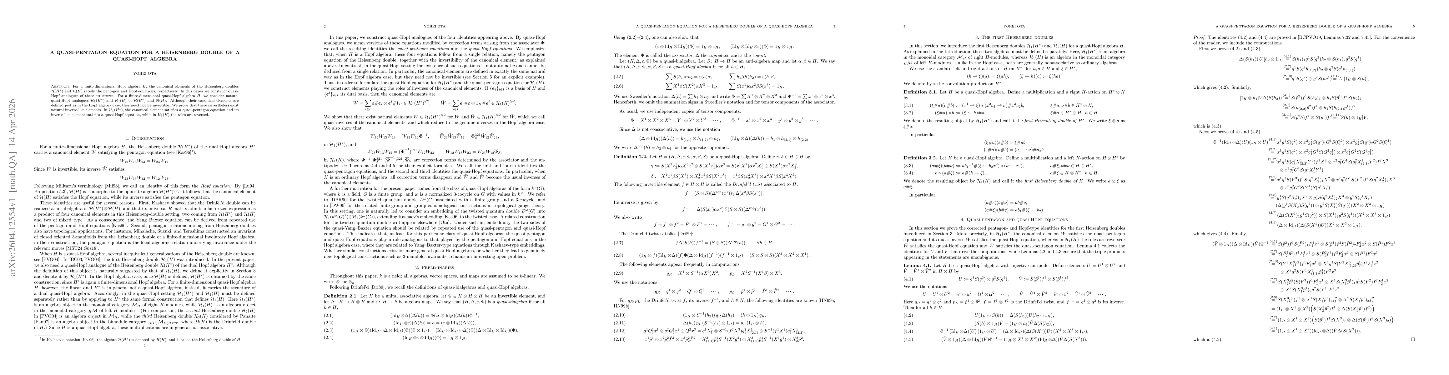 Thumbnail for A Quasi-Pentagon Equation for a Heisenberg Double of a Quasi-Hopf Algebra