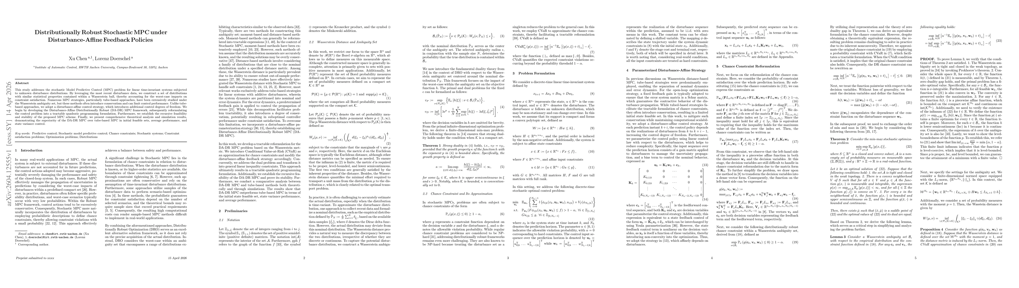 Thumbnail for Distributionally Robust Stochastic MPC under Disturbance-Affine Feedback Policies