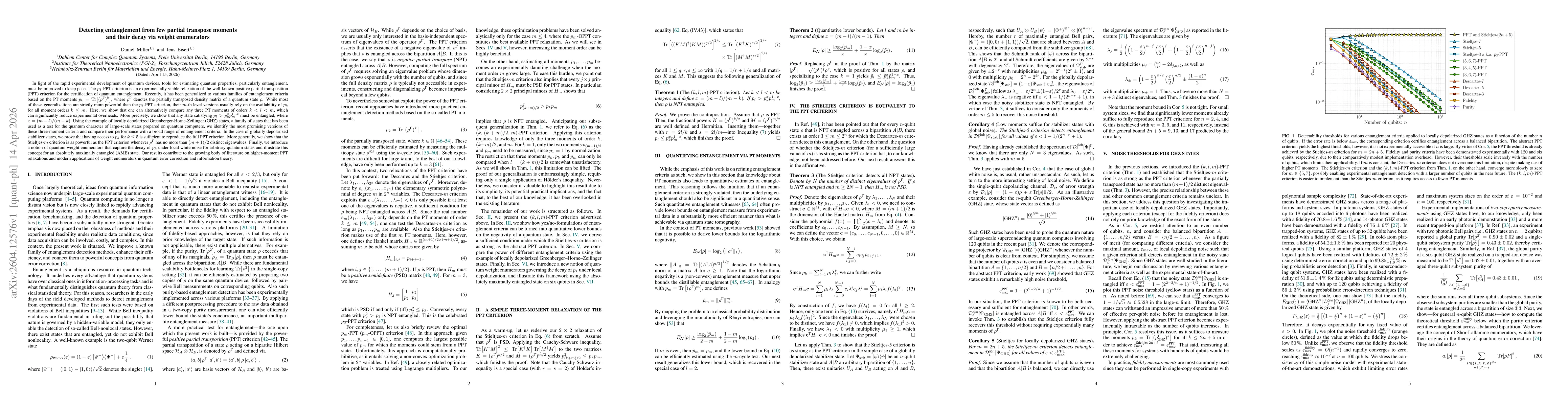 Thumbnail for Detecting entanglement from few partial transpose moments and their decay via weight enumerators
