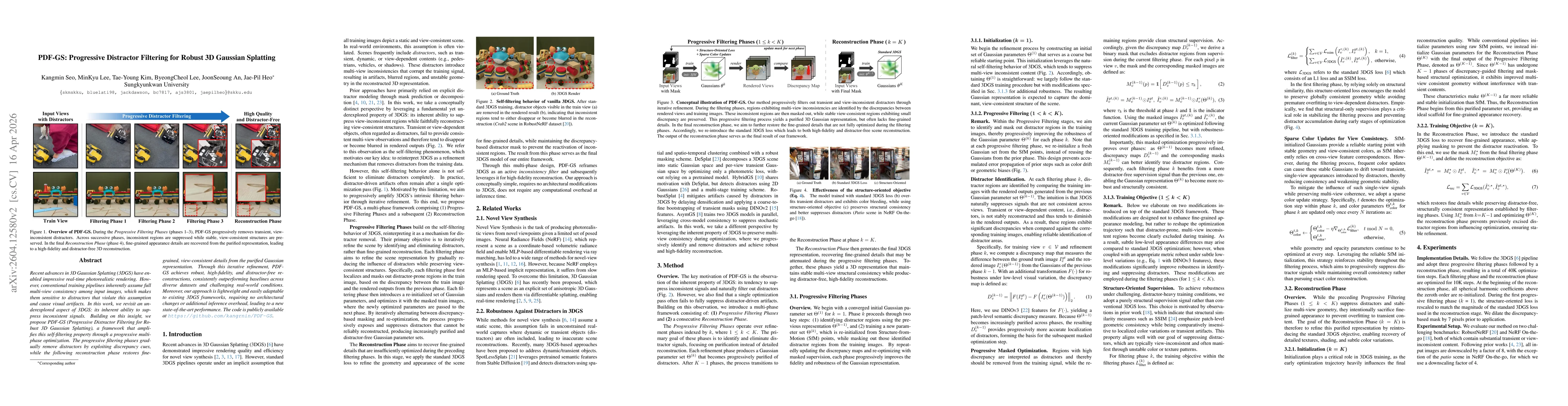 Thumbnail for PDF-GS: Progressive Distractor Filtering for Robust 3D Gaussian Splatting