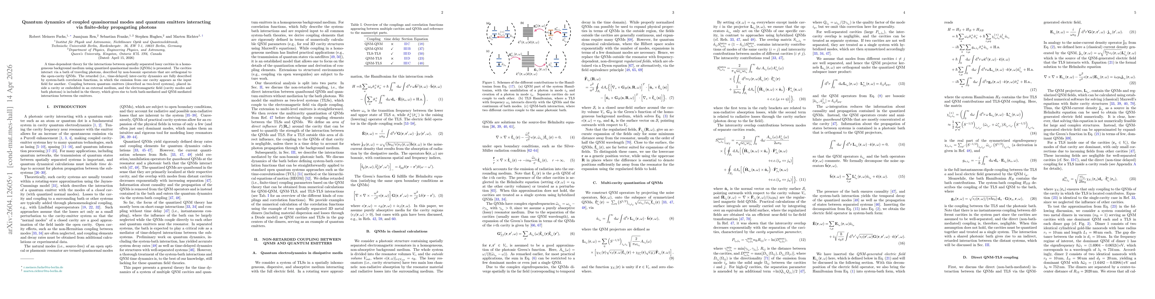 Thumbnail for Quantum dynamics of coupled quasinormal modes and quantum emitters interacting via finite-delay propagating photons