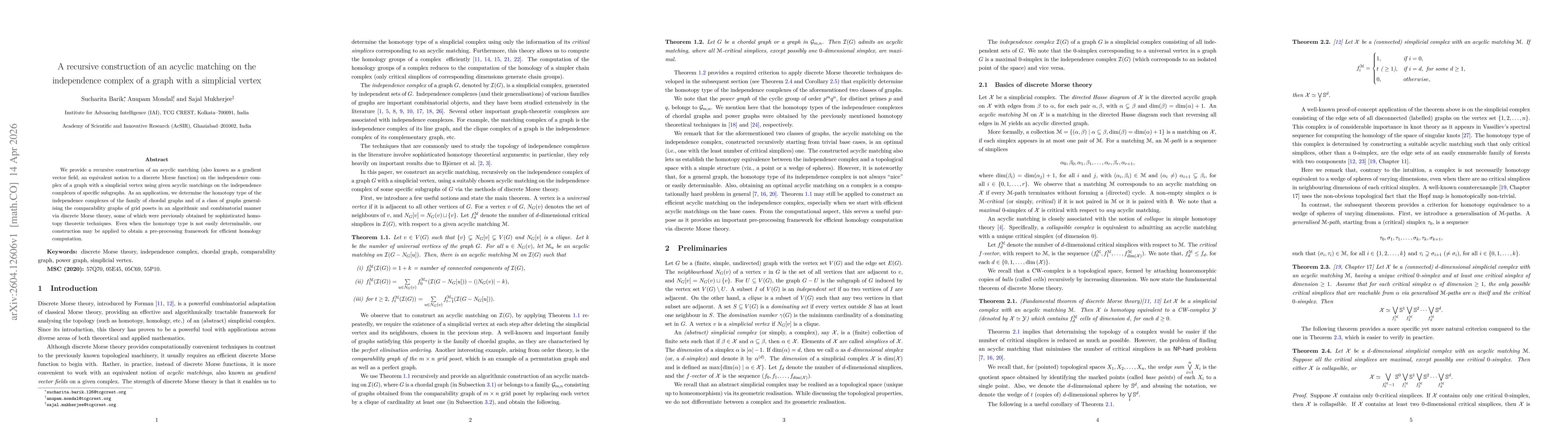 Thumbnail for A recursive construction of an acyclic matching on the independence complex of a graph with a simplicial vertex