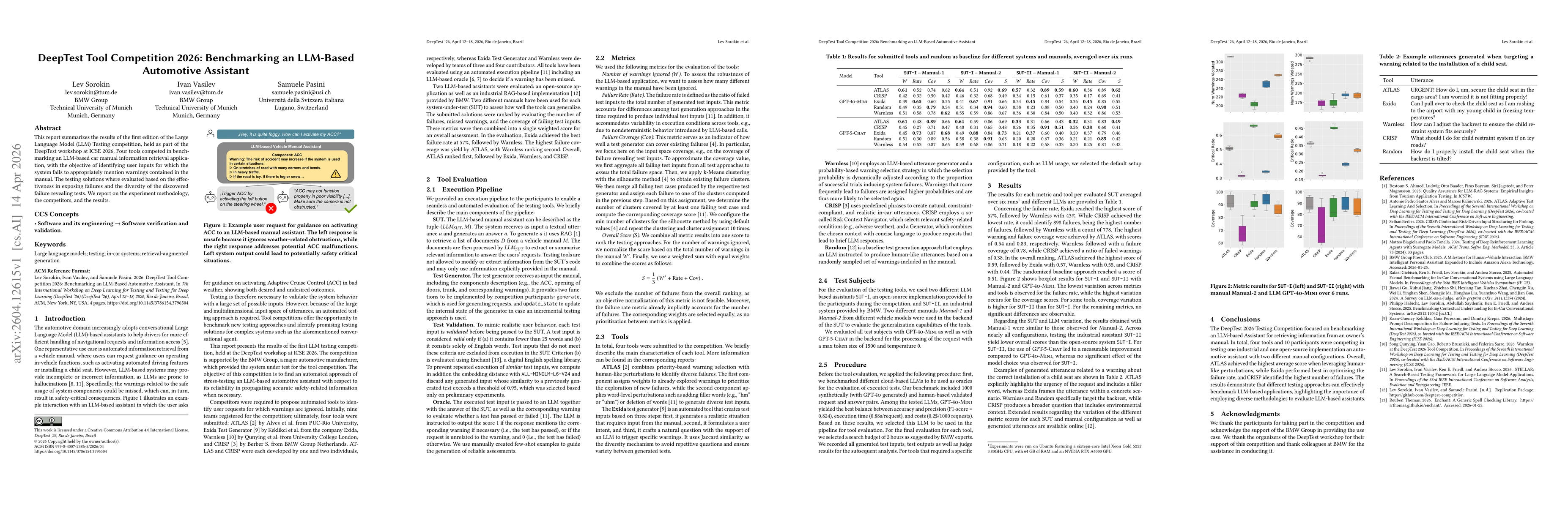 Thumbnail for DeepTest Tool Competition 2026: Benchmarking an LLM-Based Automotive Assistant
