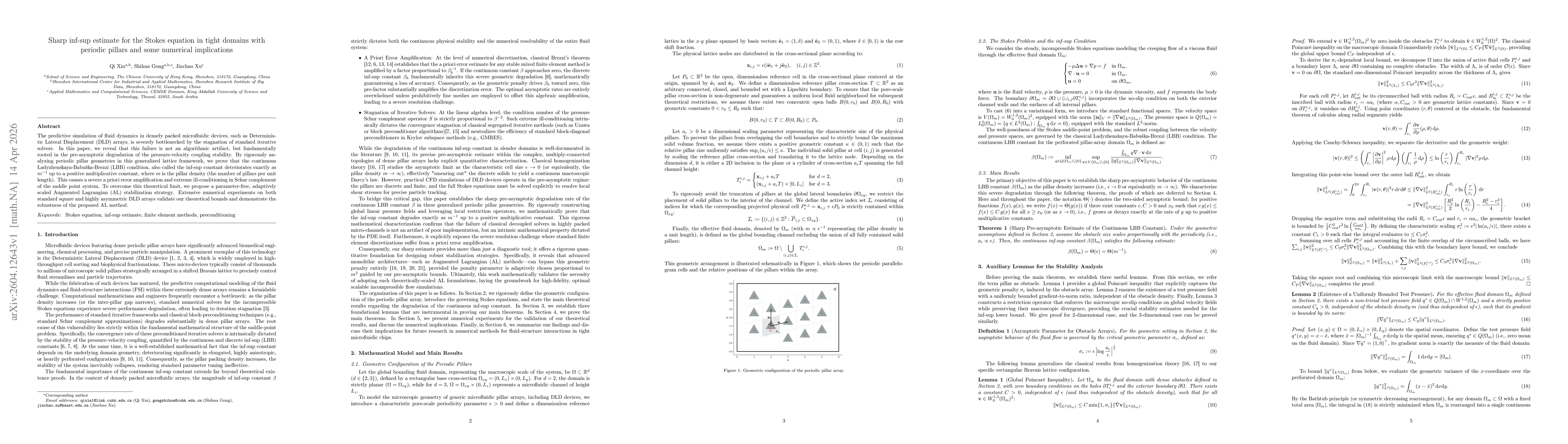 Thumbnail for Sharp inf-sup estimate for the Stokes equation in tight domains with periodic pillars and some numerical implications