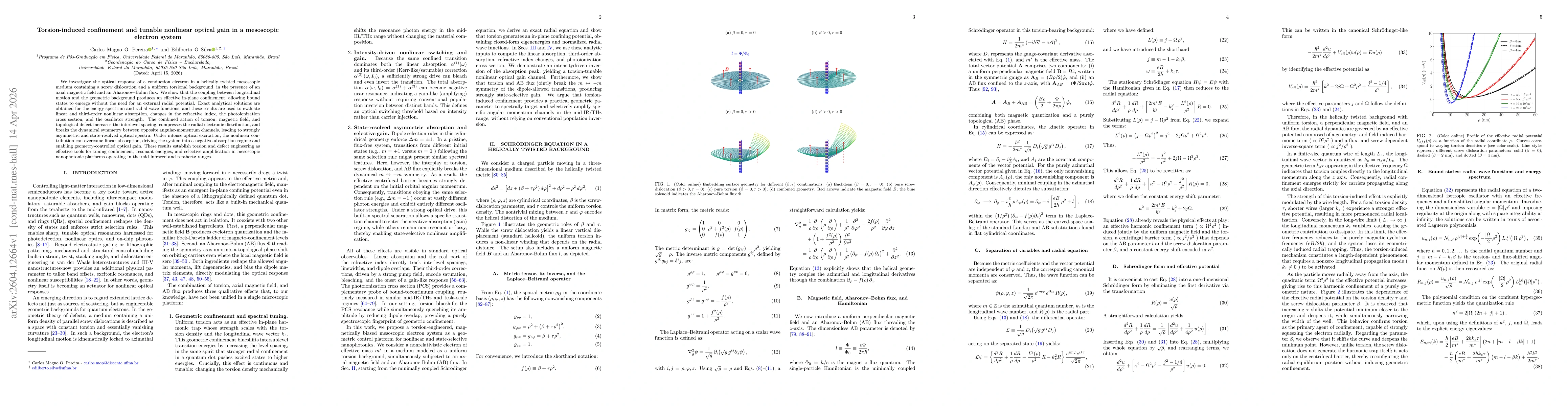 Thumbnail for Torsion-induced confinement and tunable nonlinear optical gain in a mesoscopic electron system