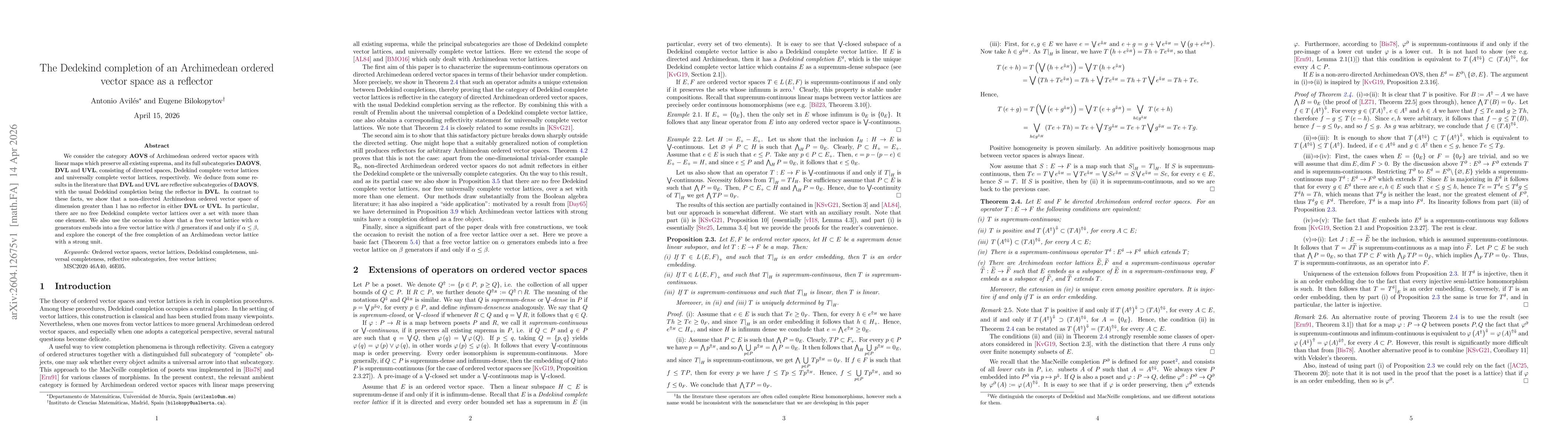 Thumbnail for The Dedekind completion of an Archimedean ordered vector space as a reflector