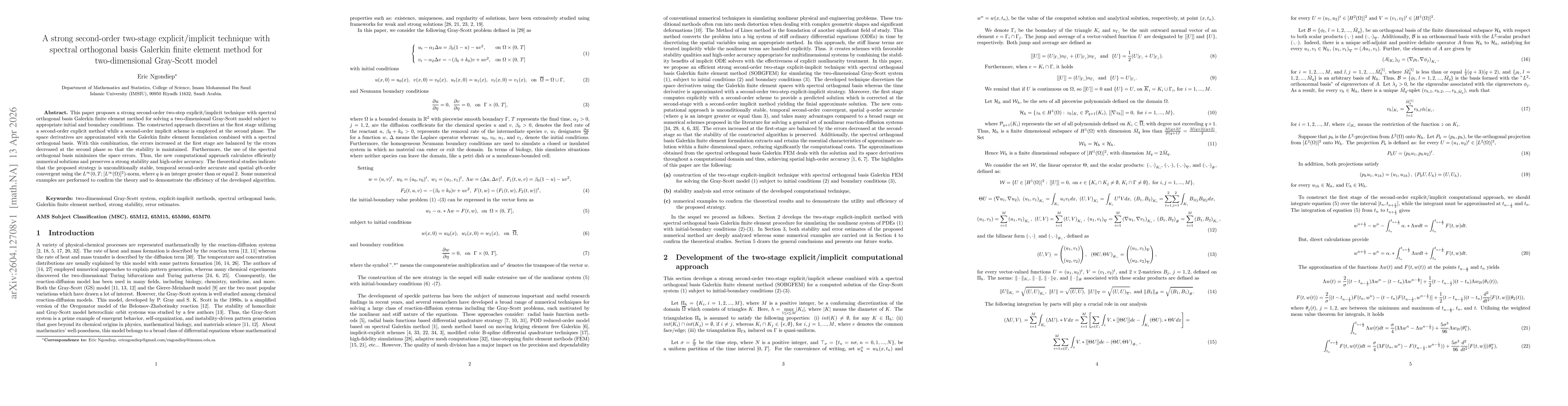 Thumbnail for A strong second-order two-stage explicit/implicit technique with spectral orthogonal basis Galerkin finite element method for two-dimensional Gray-Scott model