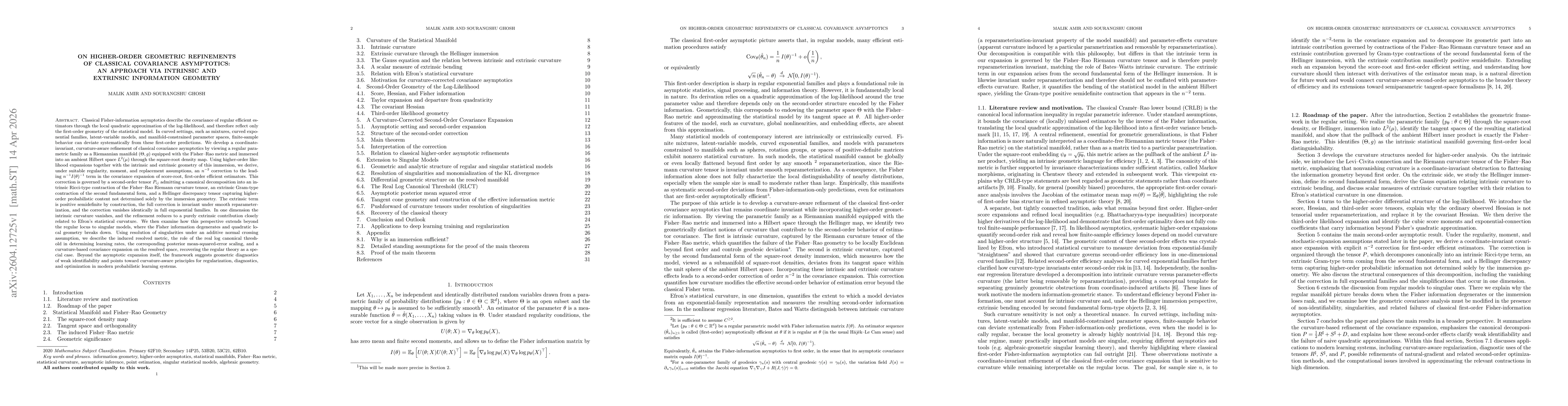 Thumbnail for On Higher-Order Geometric Refinements of Classical Covariance Asymptotics: An Approach via Intrinsic and Extrinsic Information Geometry