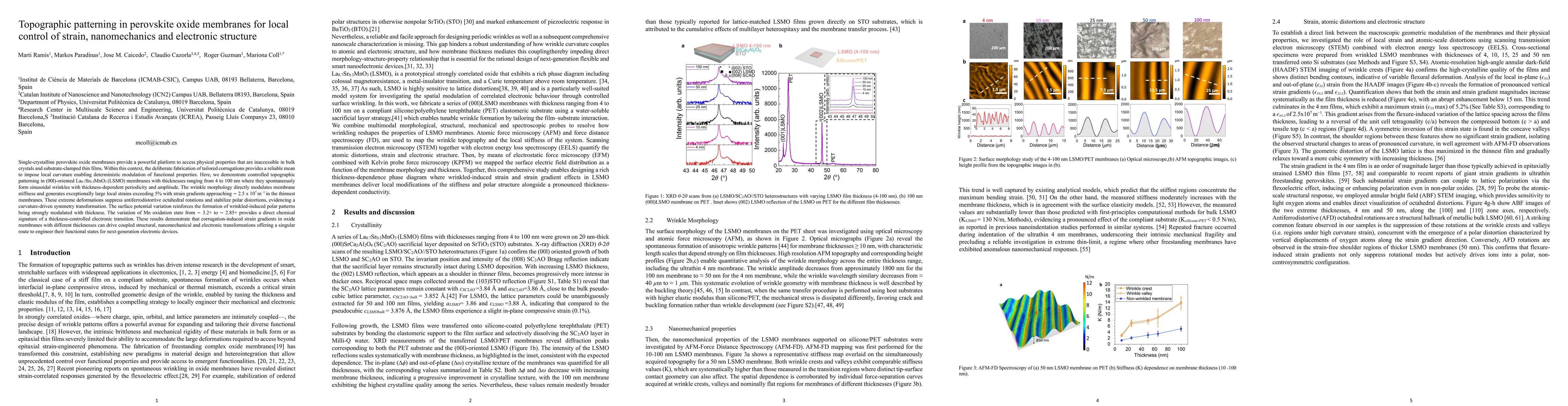 Thumbnail for Topographic patterning in perovskite oxide membranes for local control of strain, nanomechanics and electronic structure
