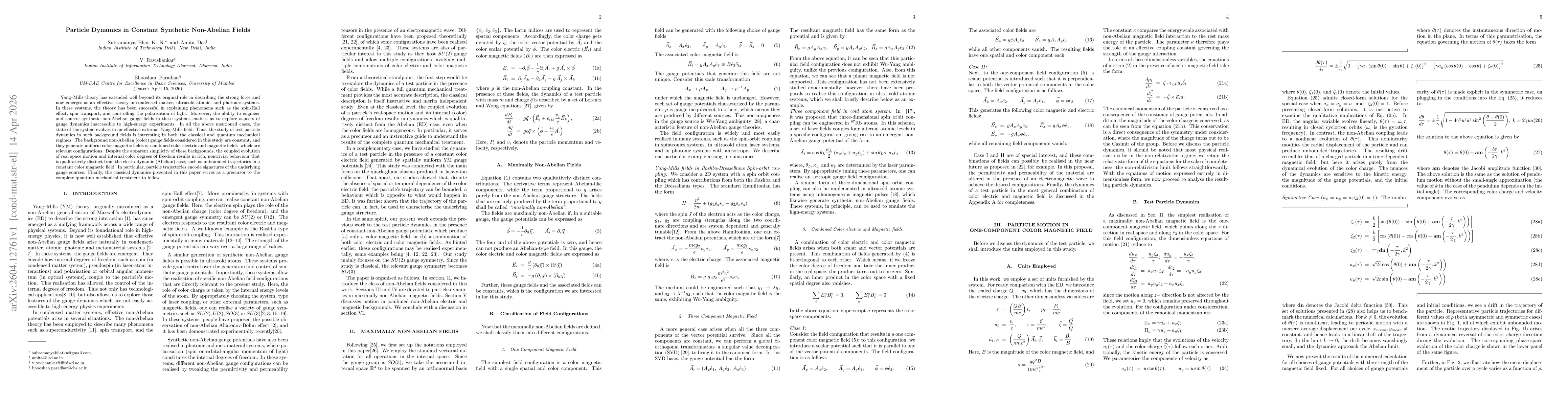 Thumbnail for Particle Dynamics in Constant Synthetic Non-Abelian Fields
