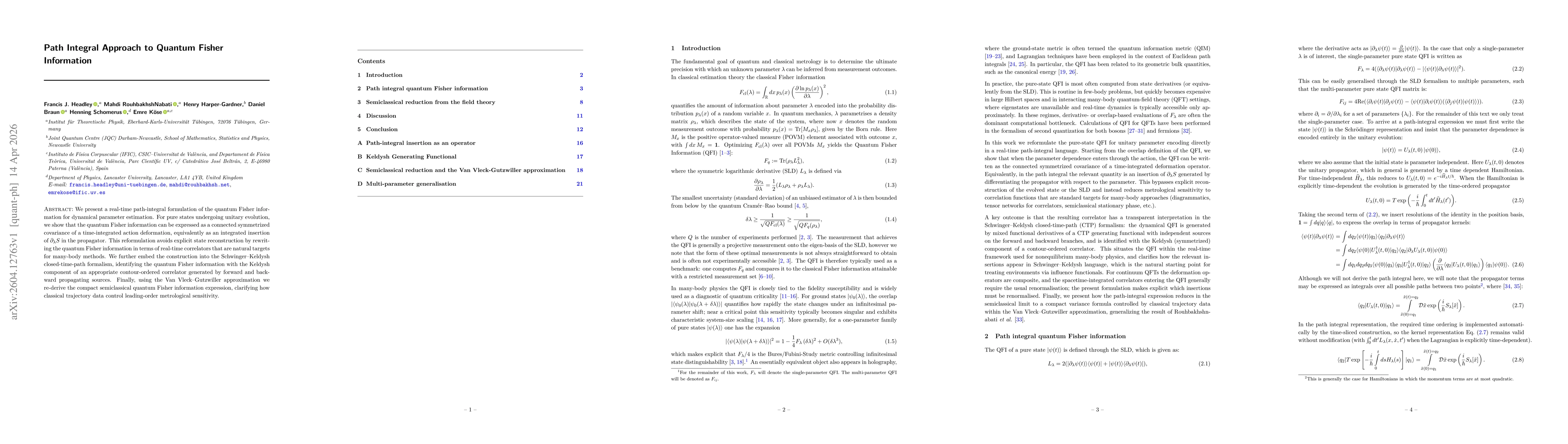 Thumbnail for Path Integral Approach to Quantum Fisher Information