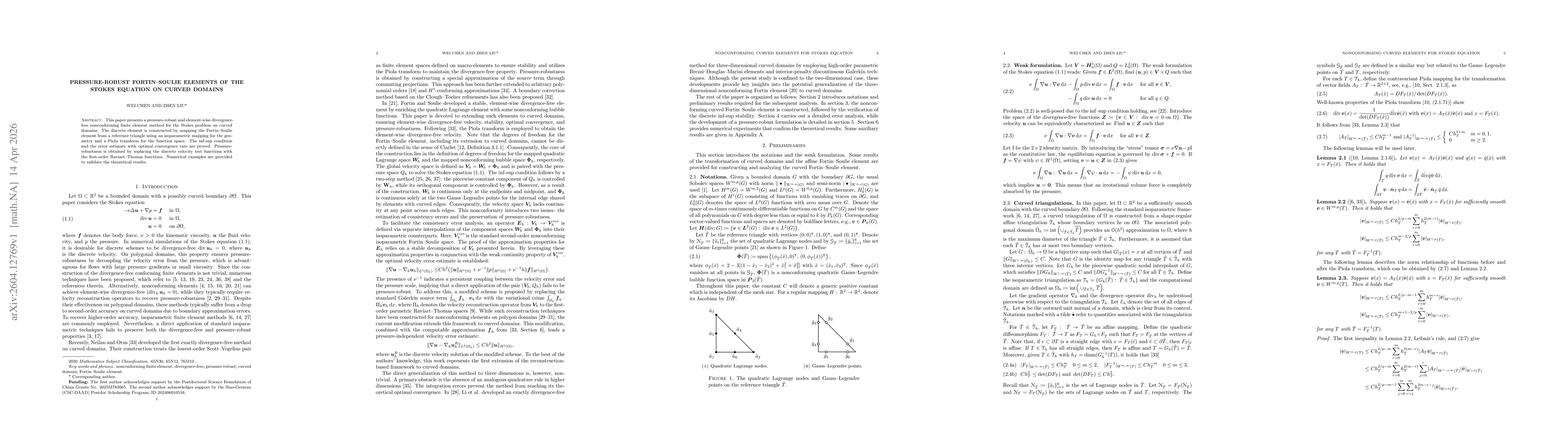 Thumbnail for Pressure-Robust Fortin-Soulie Elements of the Stokes Equation on Curved Domains