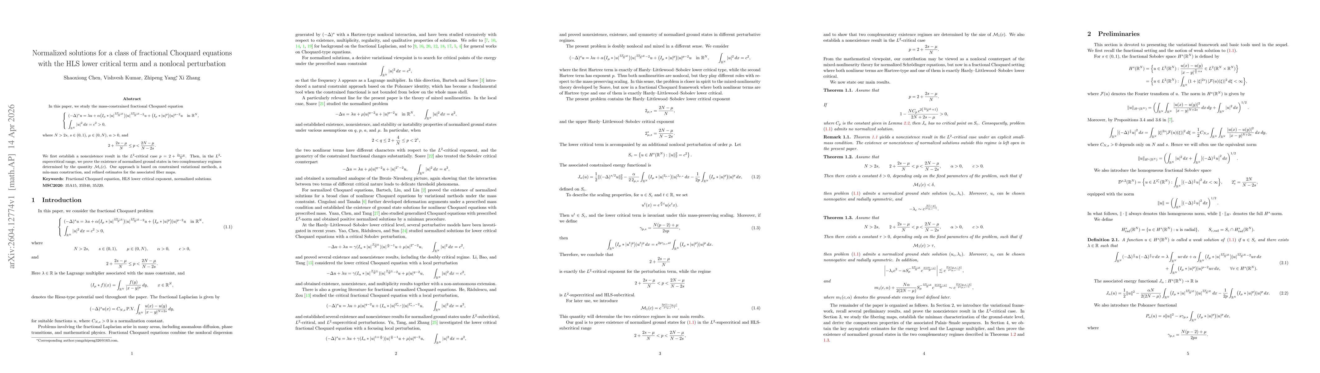 Thumbnail for Normalized solutions for a class of fractional Choquard equations with the HLS lower critical term and a nonlocal perturbation