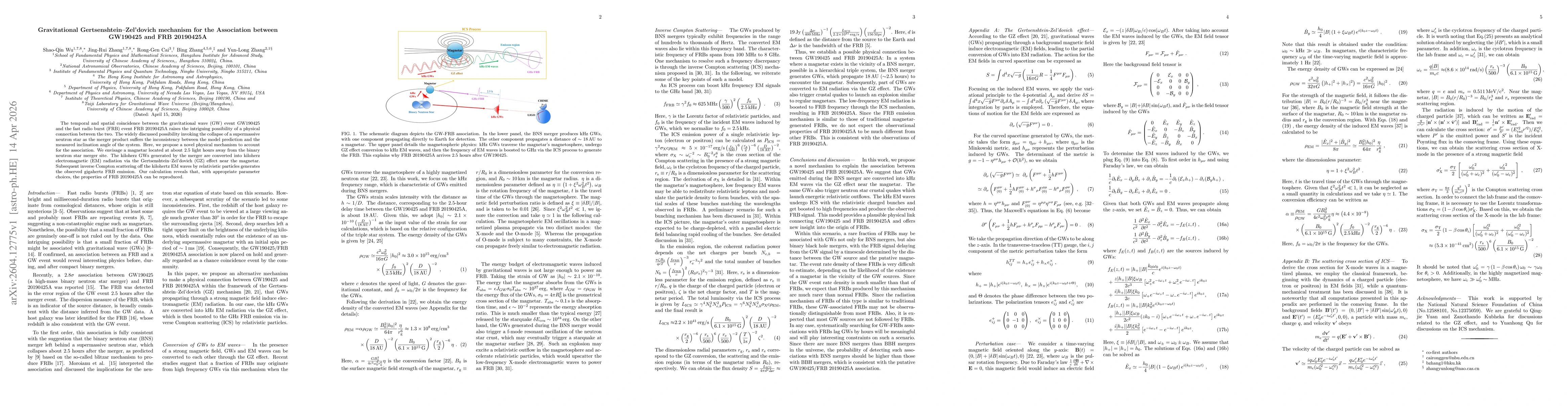 Thumbnail for Gravitational Gertsenshtein-Zeldovich mechanism for the Association between GW190425 and FRB 20190425A