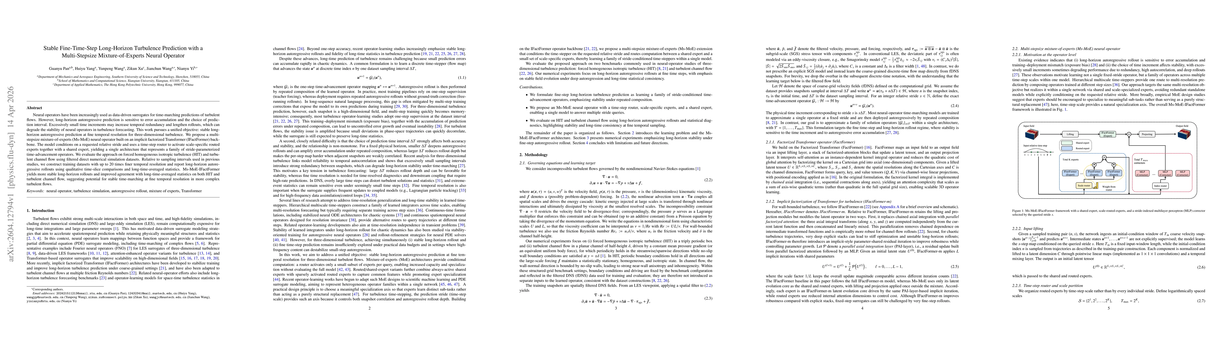 Thumbnail for Stable Fine-Time-Step Long-Horizon Turbulence Prediction with a Multi-Stepsize Mixture-of-Experts Neural Operator