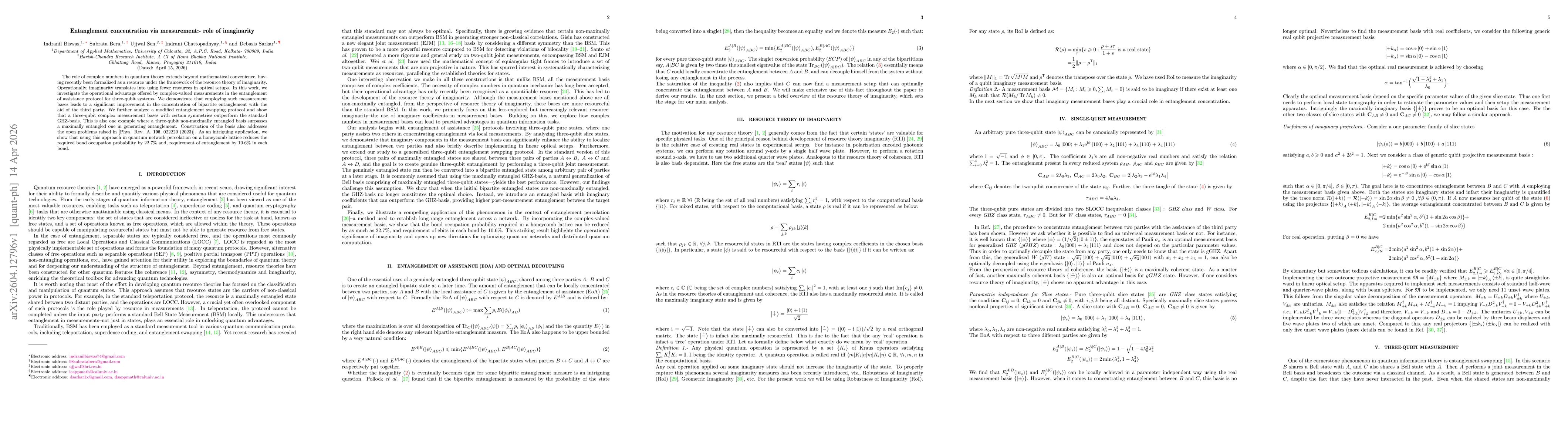 Thumbnail for Entanglement concentration via measurement:- role of imaginarity