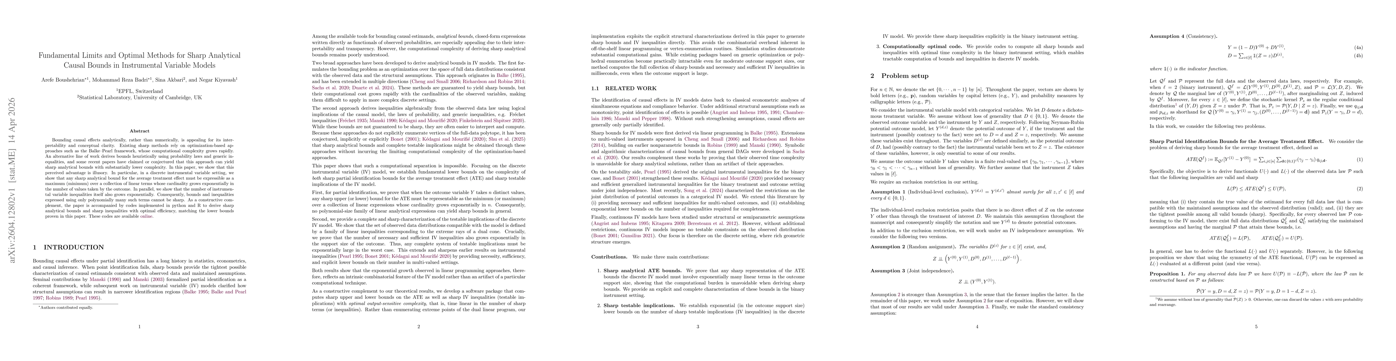 Thumbnail for Fundamental Limits and Optimal Methods for Sharp Analytical Causal Bounds in Instrumental Variable Models
