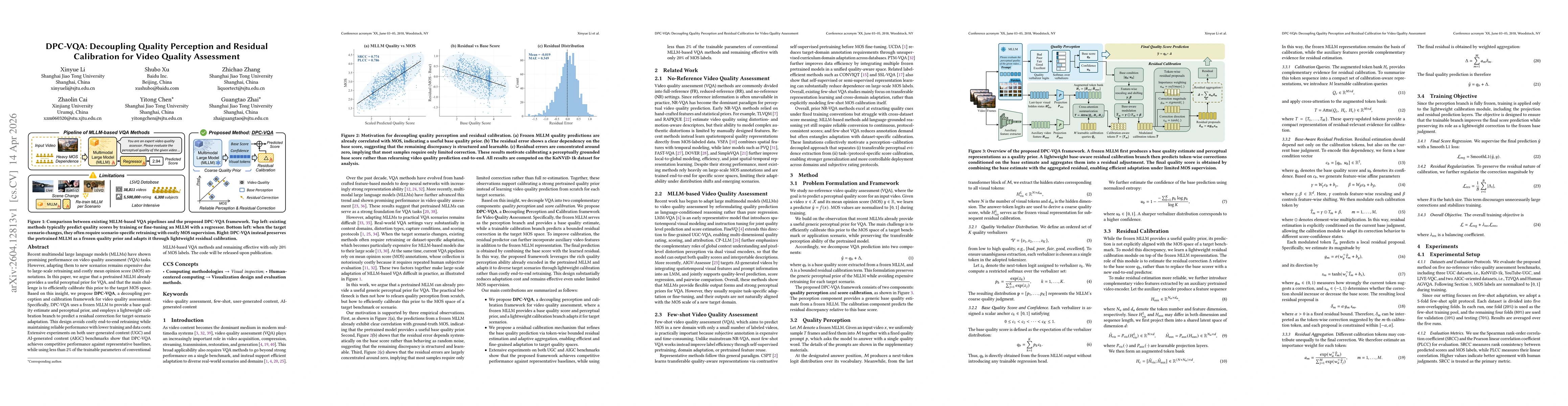 Thumbnail for DPC-VQA: Decoupling Quality Perception and Residual Calibration for Video Quality Assessment