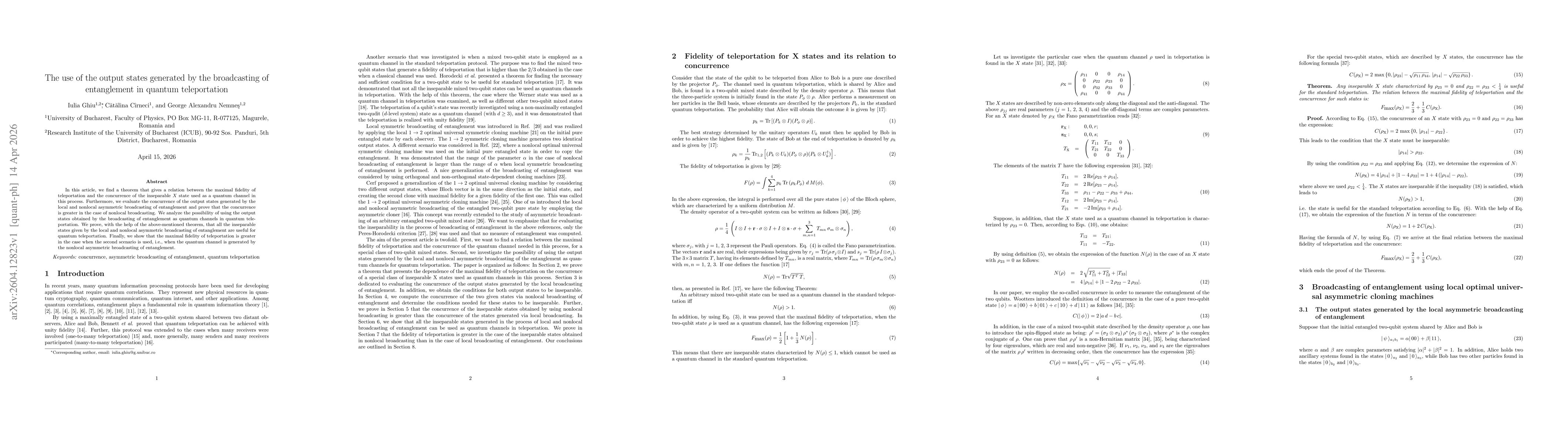 Thumbnail for The use of the output states generated by the broadcasting of entanglement in quantum teleportation
